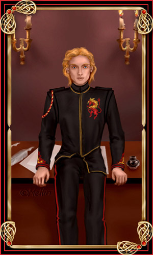 [Young blonde man in black uniform]