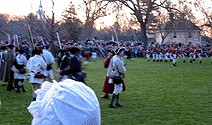 The Regulars fix bayonents point their muskets forward.