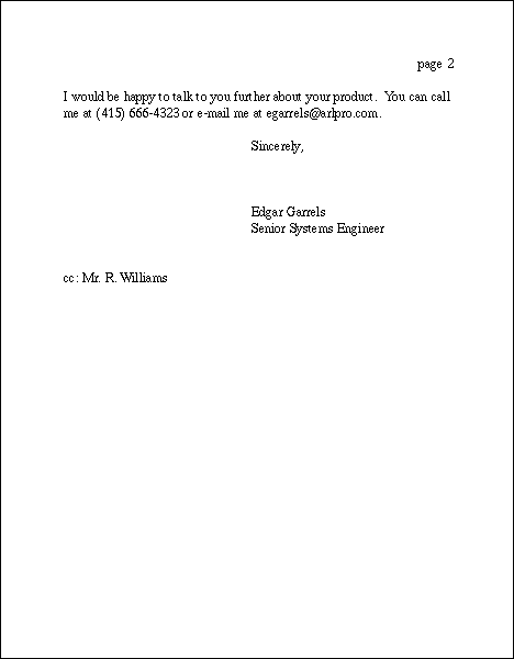 Sample Letter of Inquiry, page 2