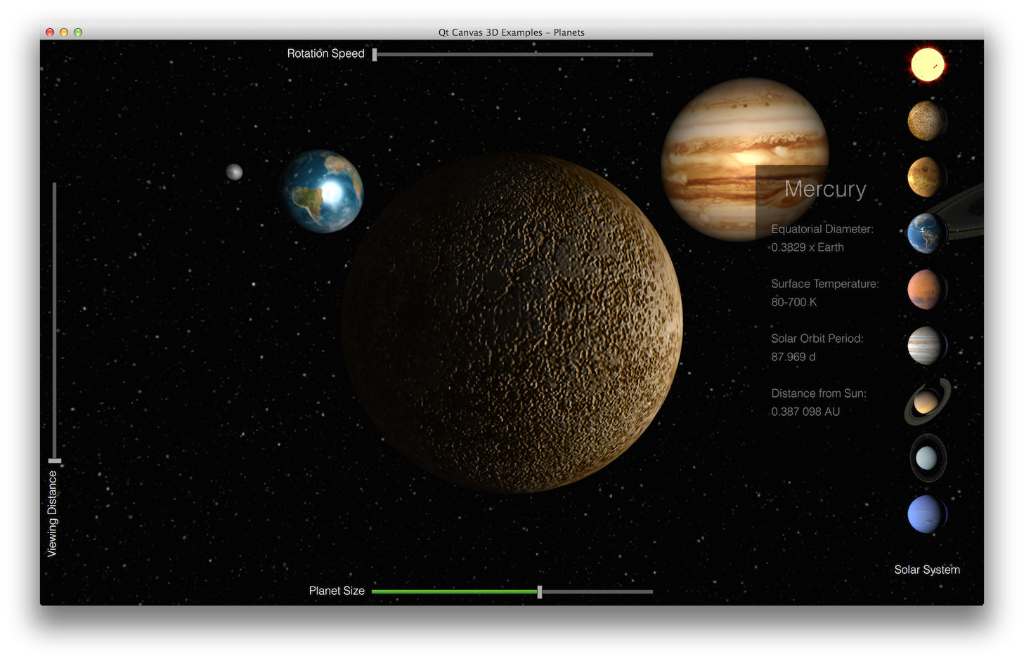 Planets Example | Qt Canvas 3D 