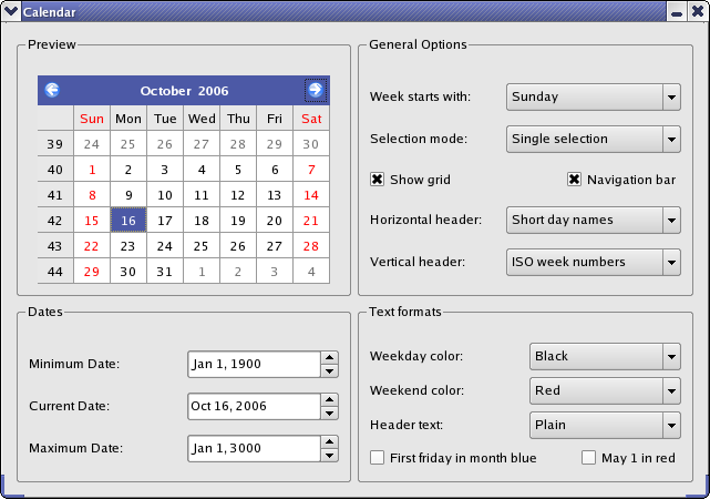 Calendar Widget Example Qt Widgets 5 7