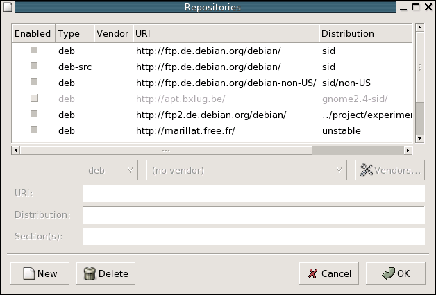 Shows the repository preferences