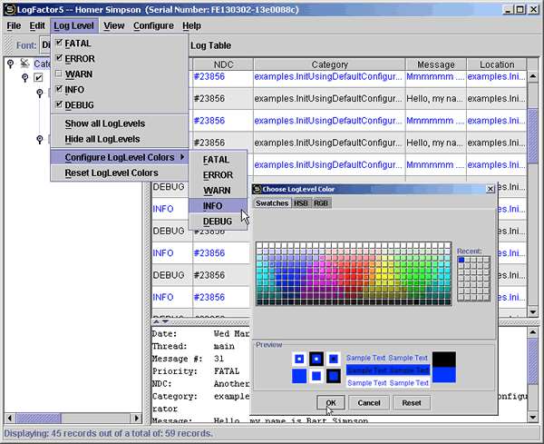 Log Level Color Configuration