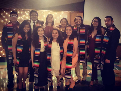 The LUChA class of 2016 posing for a group picture at the end of the Chicano graduation ceremony