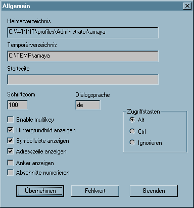Der Dialog allgemeine Einstellungen