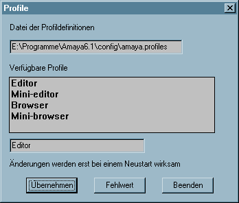 Der Dialog Einstellungen f�r Profile
