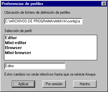 Caja de di�logo Preferencias de perfiles