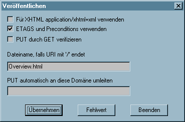 Der Dialog Einstellungen fpr Ver�ffentlichen