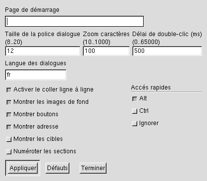 General Preferences Menu