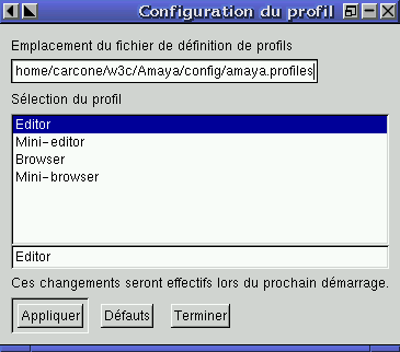 Profiles menu