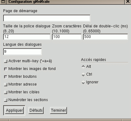 General Preferences Menu