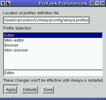 Profiles Preferences Dialog
