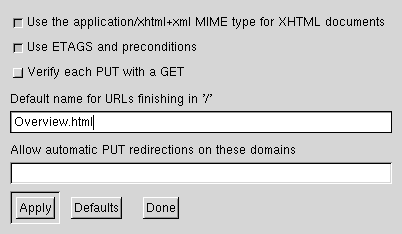Publishing Preferences Dialog