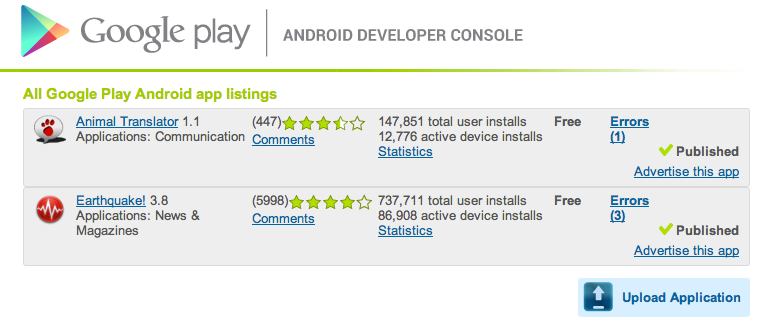 the developer console android developers