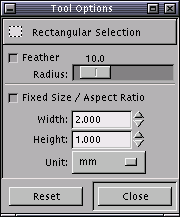 Rectangular selection tool options