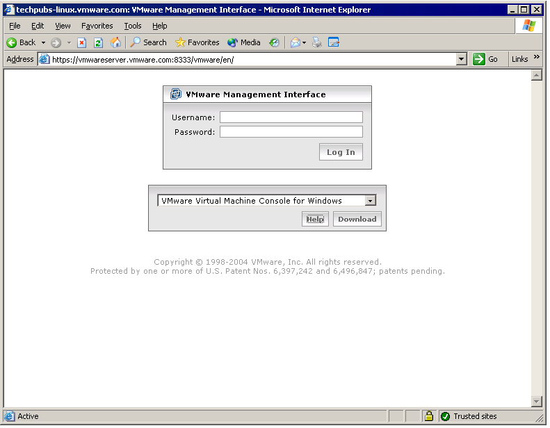Logging In to the VMware Management Interface