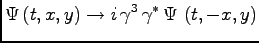 $\displaystyle \Psi\, (t, x, y) \to i\, \gamma^3\, \gamma^\ast\, \Psi\ (t, -x, y)$