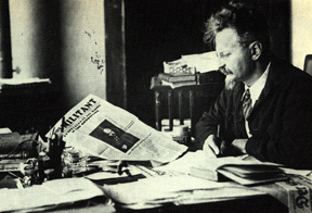 Trotsky in 1932 in his study