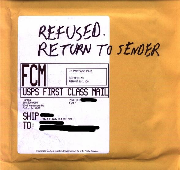 picture of returned CD mailer